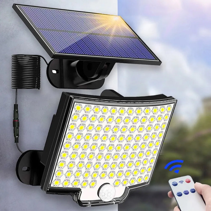 106LED Solar Light Outdoor Waterproof with Motion Sensor Floodlight Remote Control 3 Modes for Patio Garage Backyard